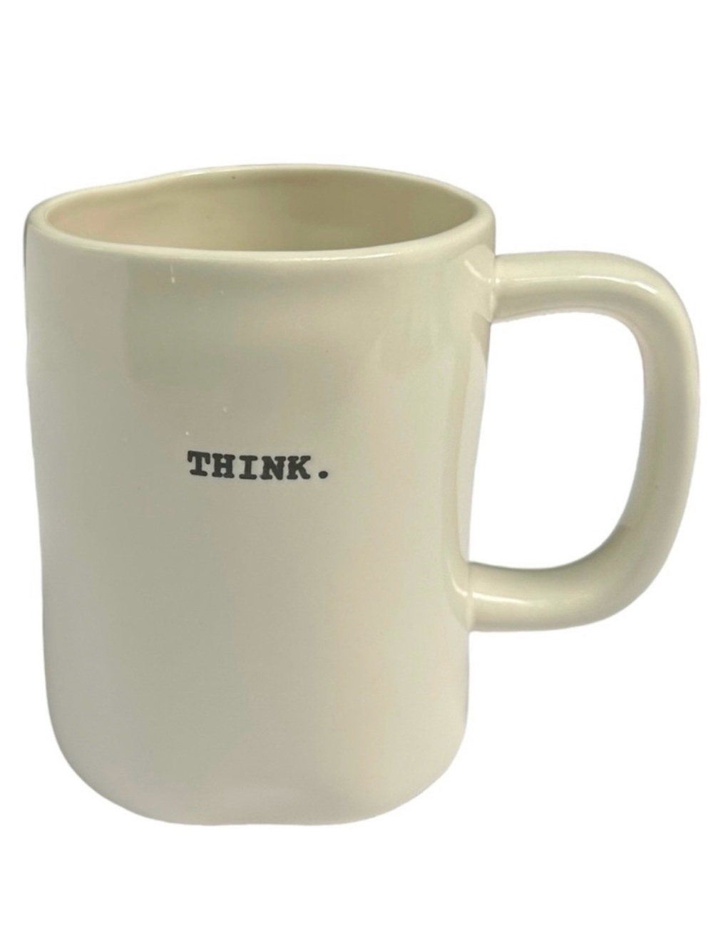 Rae Dunn THINK Mug Coffee Tea White with Black Typewriter Letters NWT 2017 OG